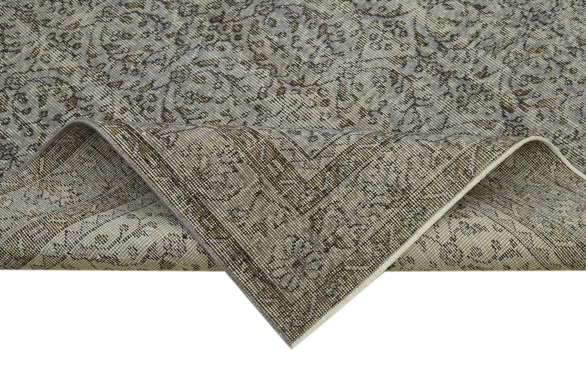 Overdyed Vintage Gri Eskitme Pamuk Yün El Dokuma Halısı 150x272 Agacan