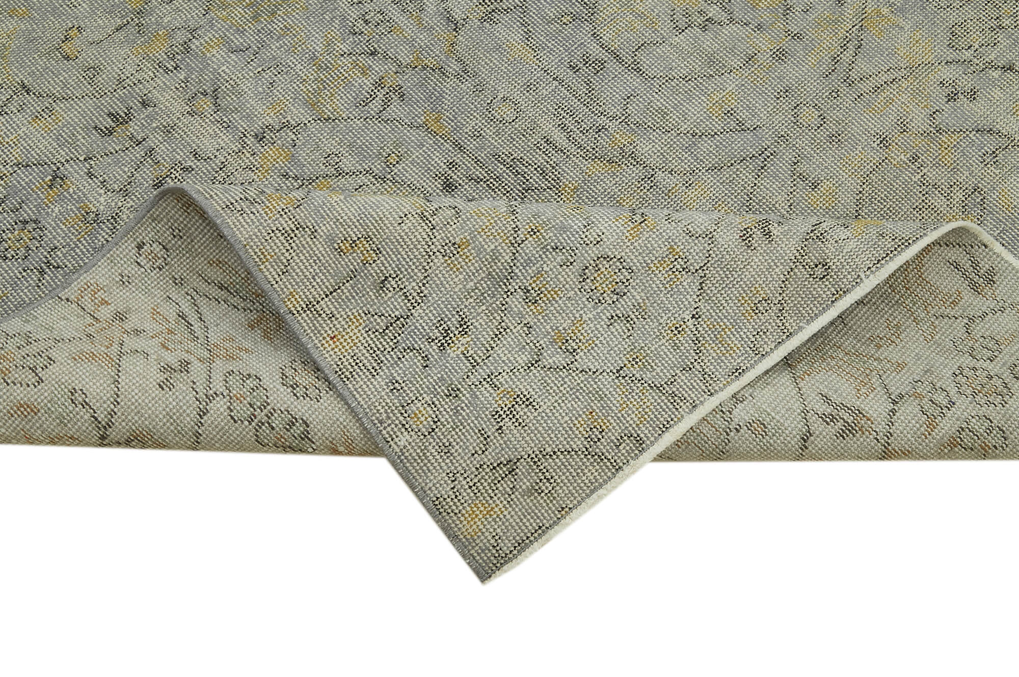 Overdyed Vintage Gri Eskitme Pamuk Yün El Dokuma Halısı 144x250 Agacan