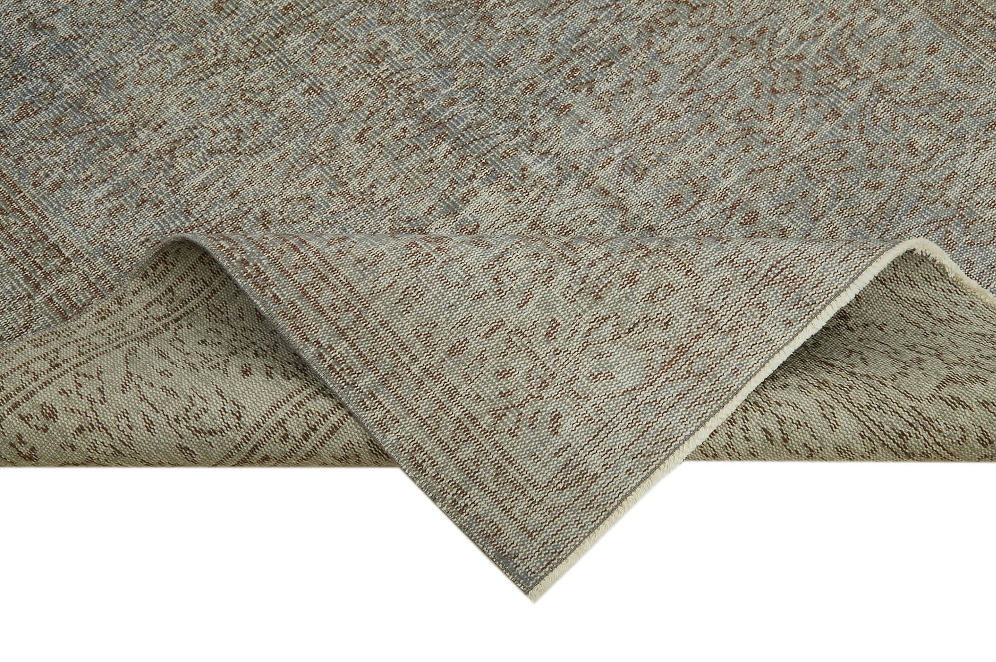 Overdyed Vintage Mavi Eskitme Pamuk Yün El Dokuma Halısı 157x235 Agacan