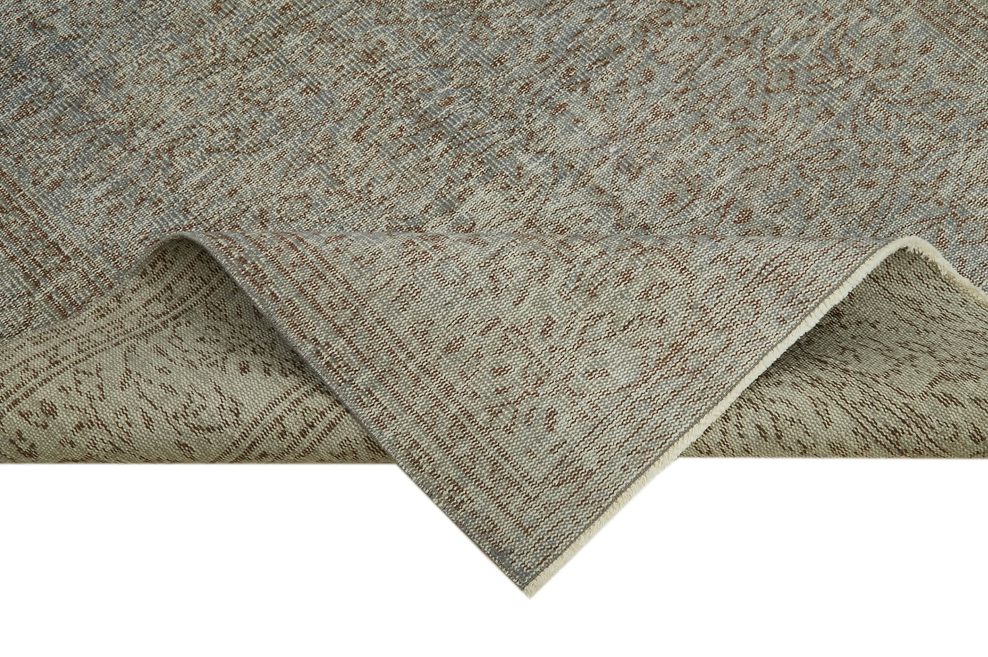 Overdyed Vintage Mavi Eskitme Pamuk Yün El Dokuma Halısı 157x235 Agacan