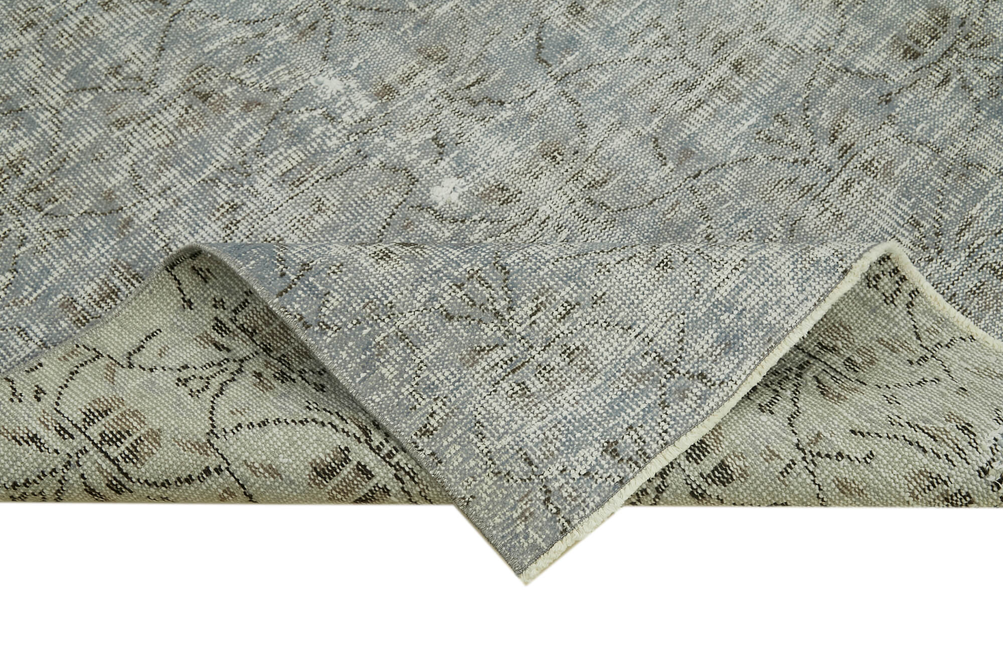 Overdyed Vintage Mavi Eskitme Pamuk Yün El Dokuma Halısı 143x224 Agacan