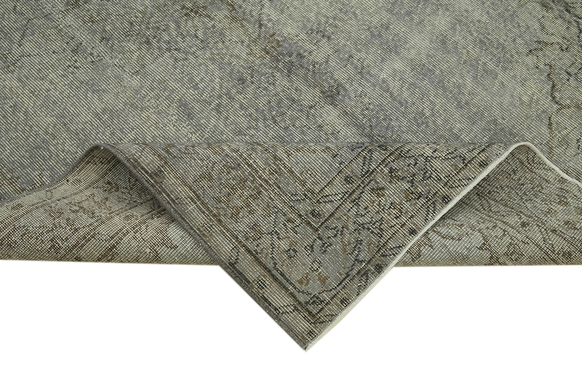 Overdyed Vintage Gri Eskitme Pamuk Yün El Dokuma Halısı 151x247 Agacan