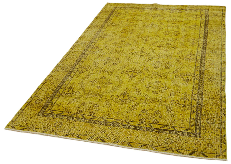 Overdyed Vintage Sarı Eskitme Pamuk Yün El Dokuma Halısı 154x266 Agacan