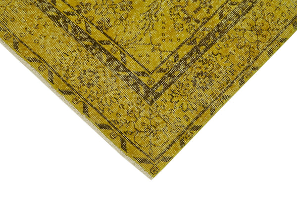 Overdyed Vintage Sarı Eskitme Pamuk Yün El Dokuma Halısı 154x266 Agacan