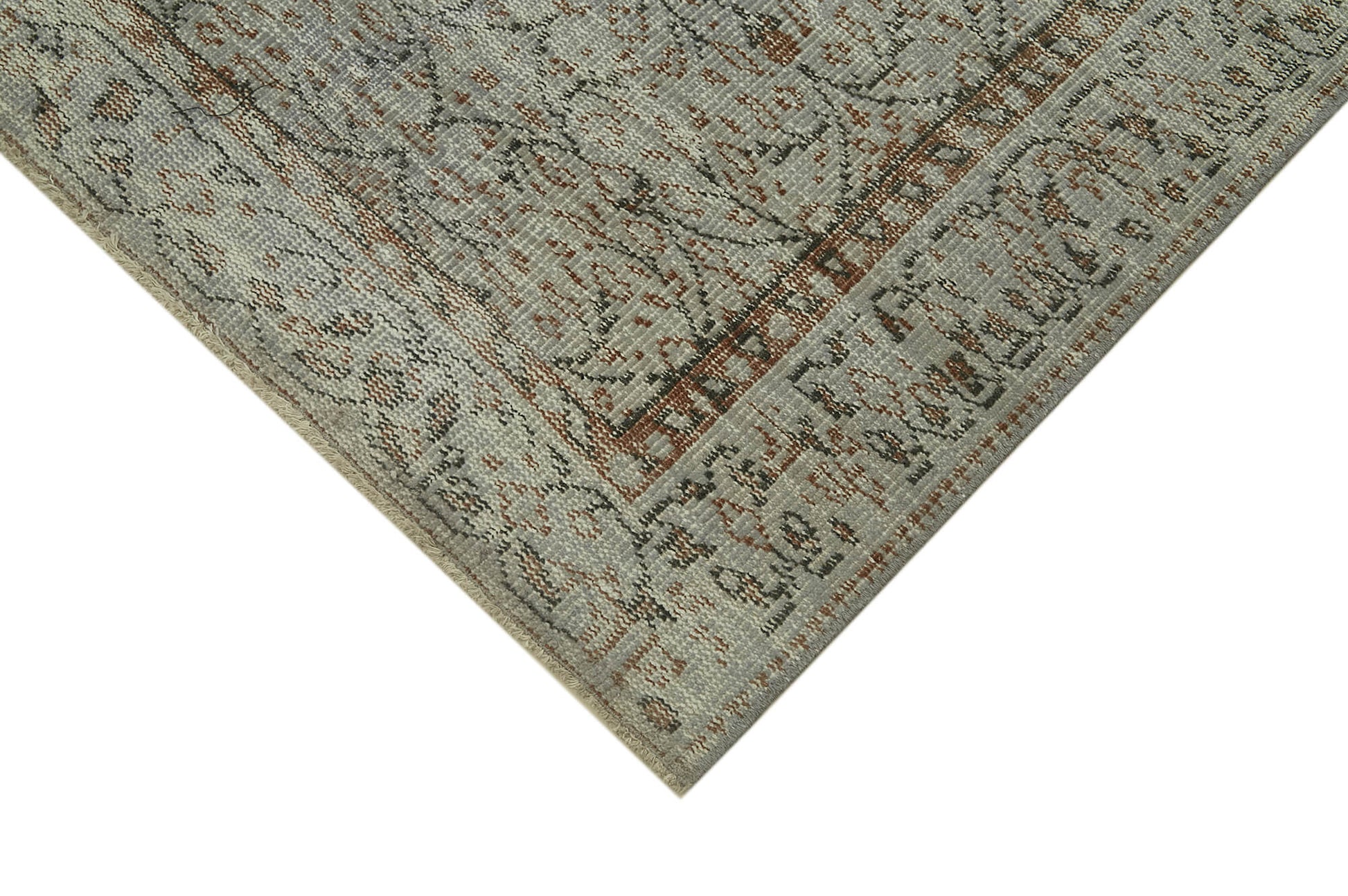 Overdyed Vintage Gri Eskitme Pamuk Yün El Dokuma Halısı 146x242 Agacan