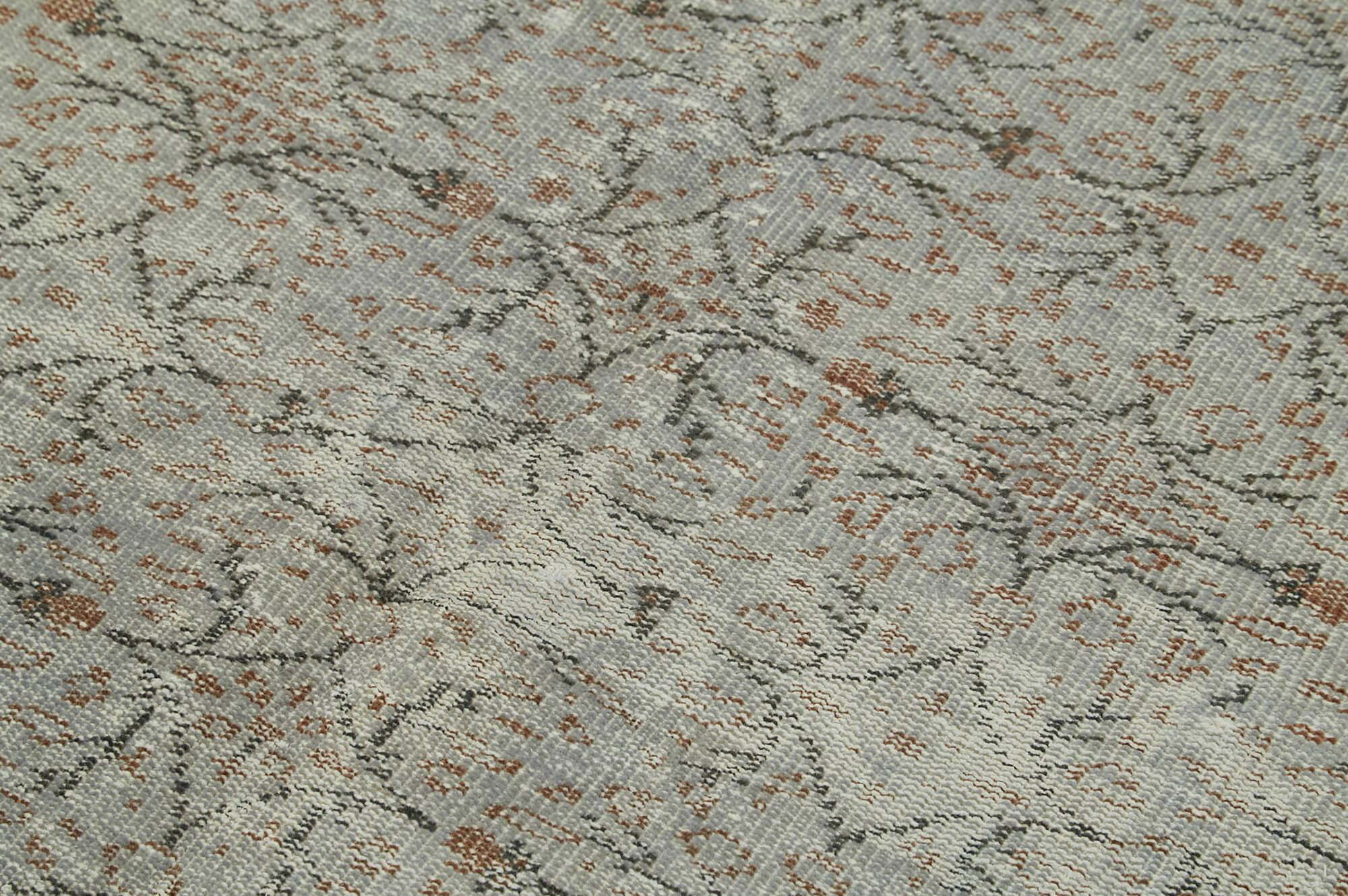 Overdyed Vintage Gri Eskitme Pamuk Yün El Dokuma Halısı 146x242 Agacan