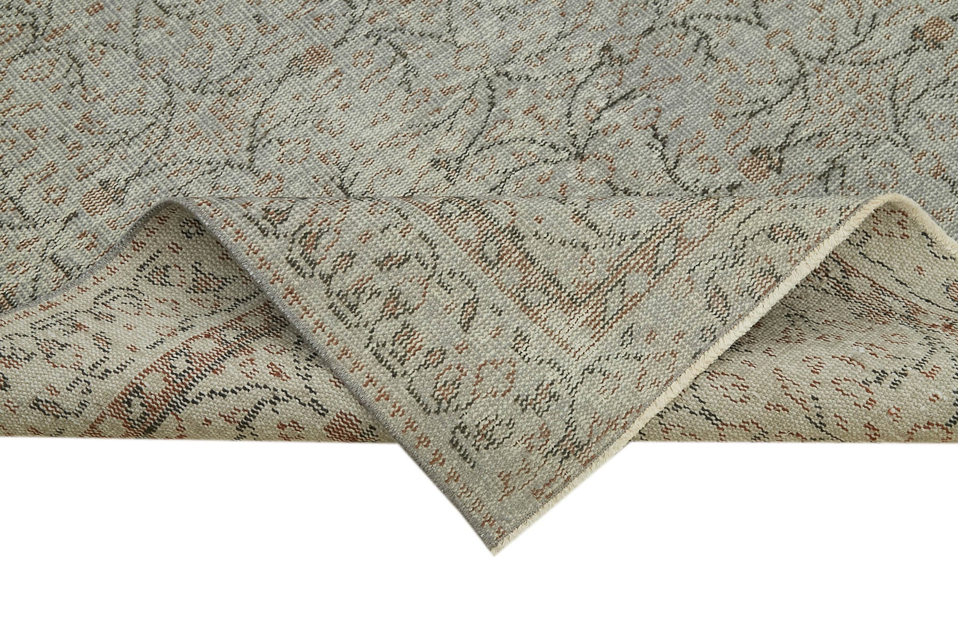 Overdyed Vintage Gri Eskitme Pamuk Yün El Dokuma Halısı 146x242 Agacan