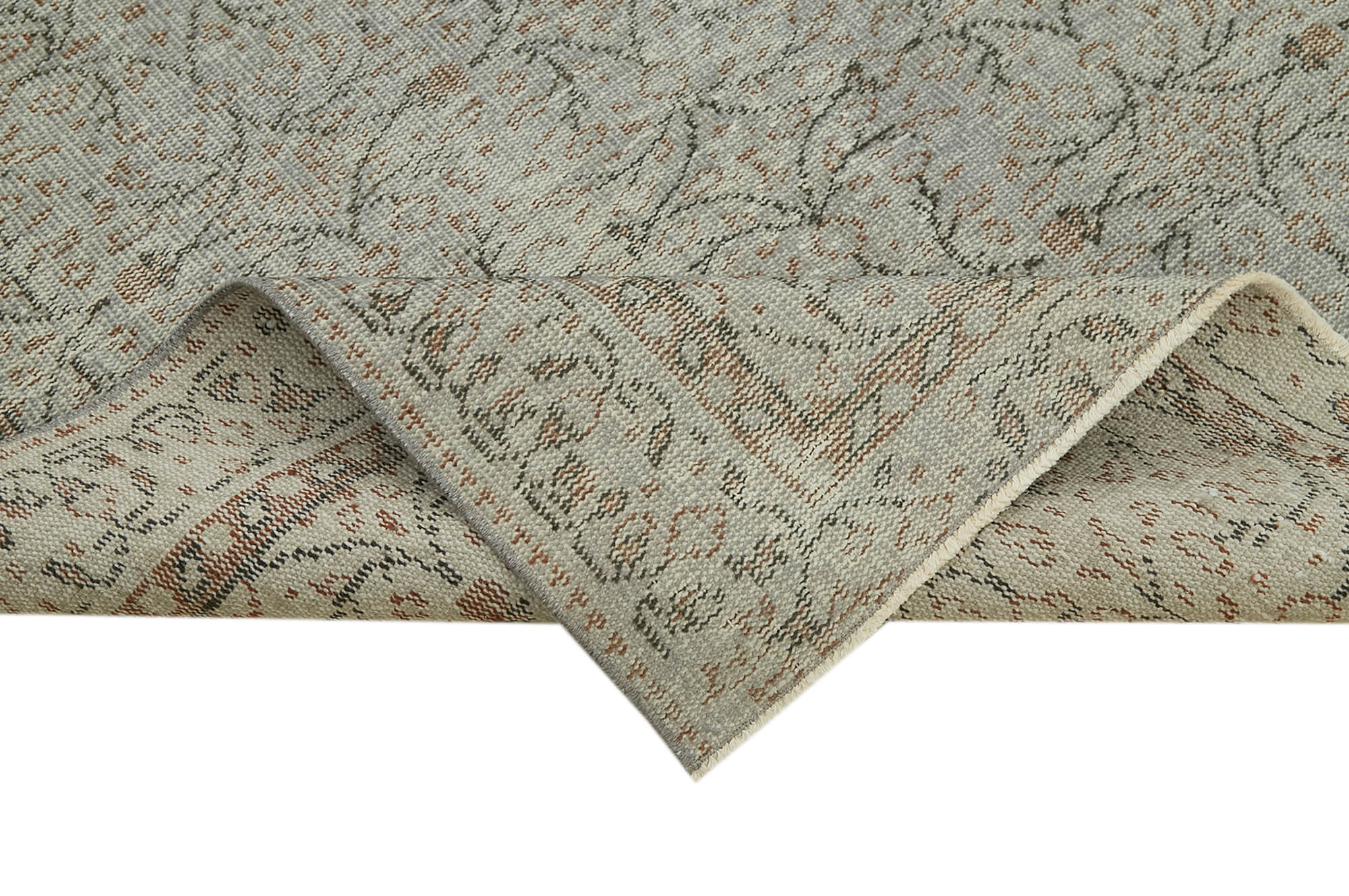 Overdyed Vintage Gri Eskitme Pamuk Yün El Dokuma Halısı 146x242 Agacan