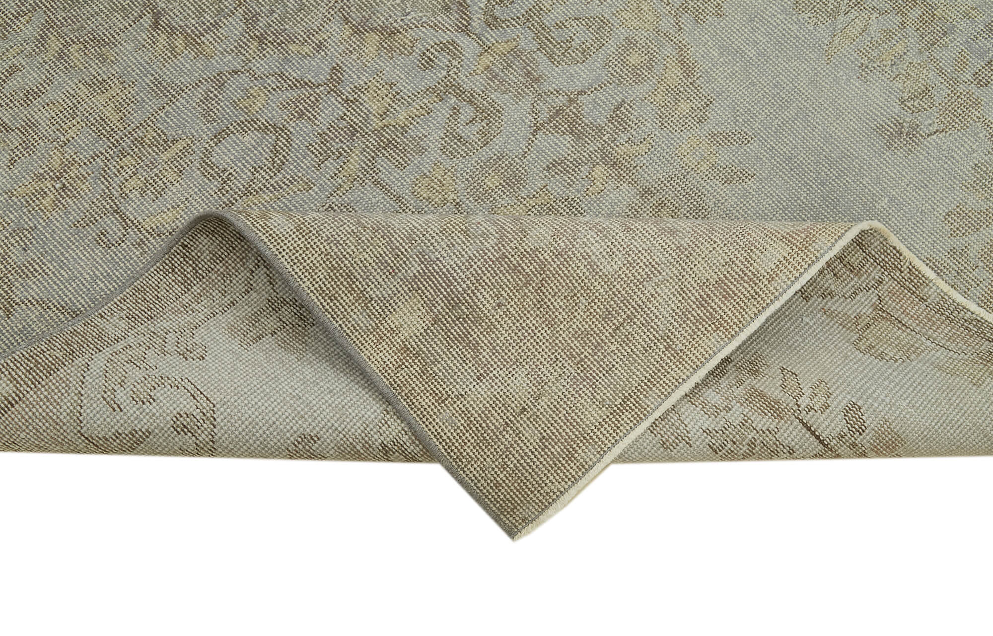 Overdyed Vintage Mavi Eskitme Pamuk Yün El Dokuma Halısı 144x260 Agacan