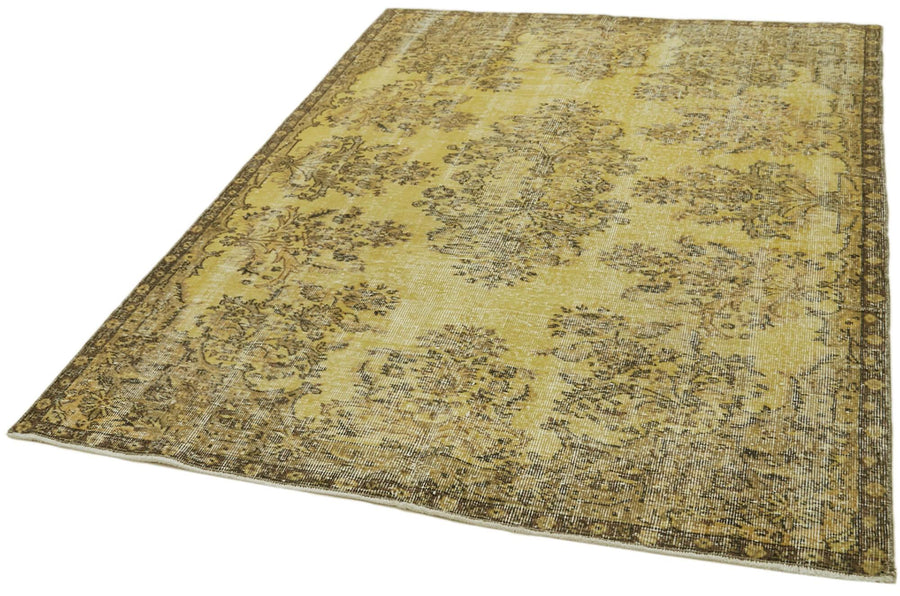 Overdyed Vintage Sarı Eskitme Pamuk Yün El Dokuma Halısı 167x225 Agacan