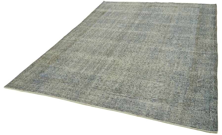 Overdyed Vintage Mavi Eskitme Pamuk Yün El Dokuma Halısı 215x315 Agacan