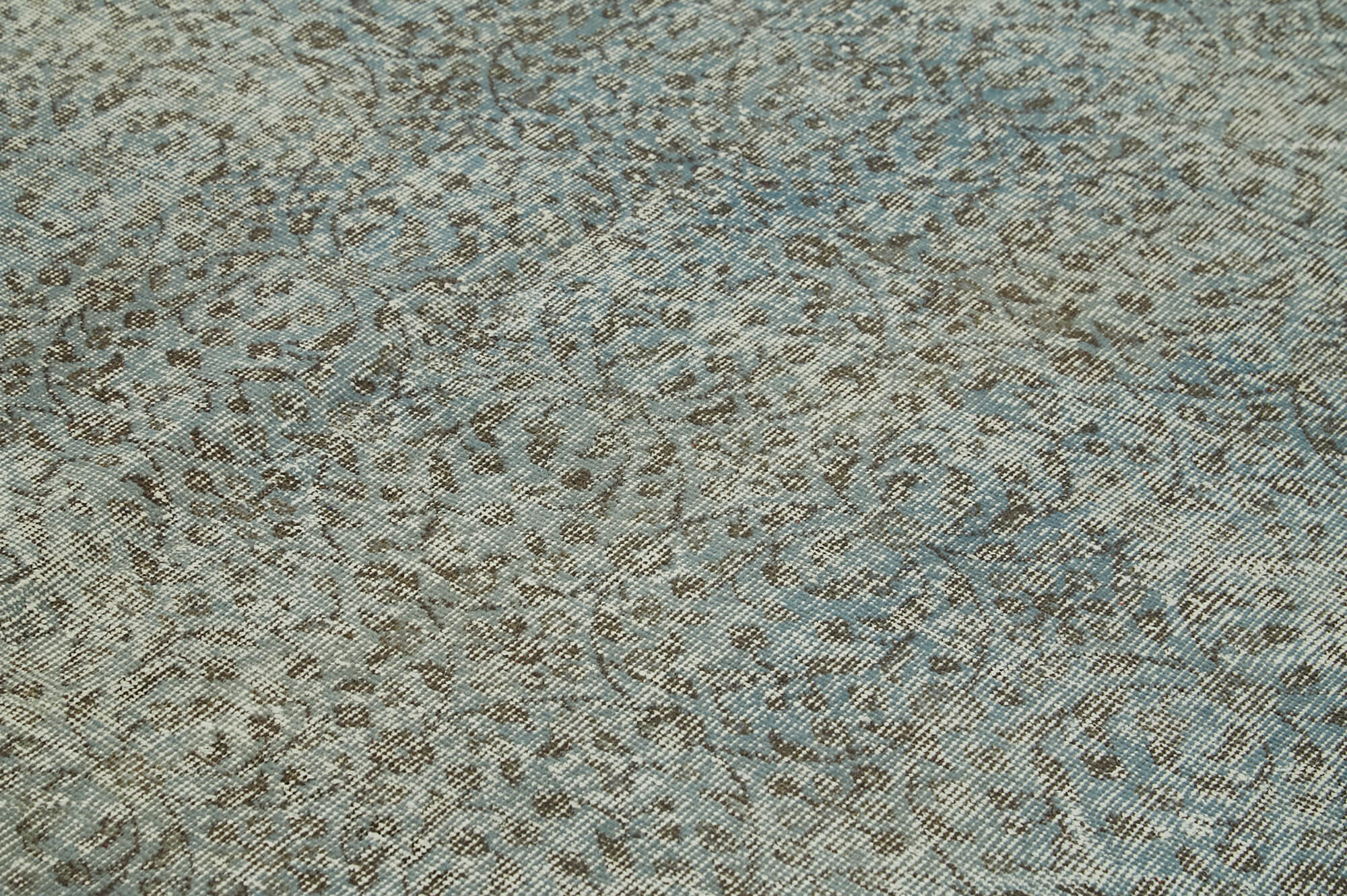 Overdyed Vintage Mavi Eskitme Pamuk Yün El Dokuma Halısı 215x315 Agacan