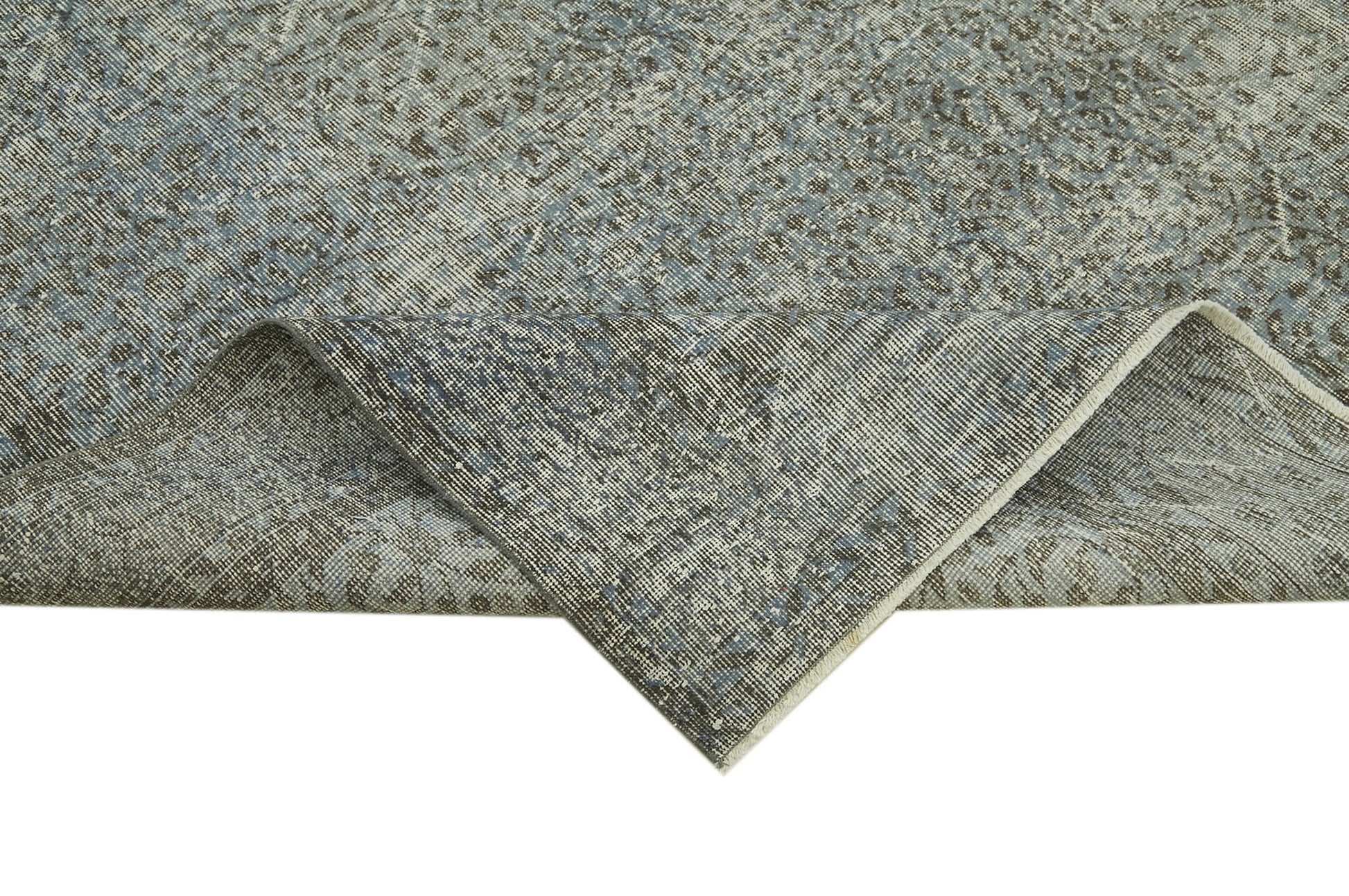 Overdyed Vintage Mavi Eskitme Pamuk Yün El Dokuma Halısı 215x315 Agacan