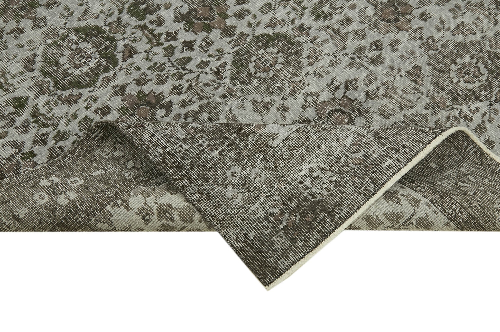 Overdyed Vintage Gri Eskitme Pamuk Yün El Dokuma Halısı 156x286 Agacan