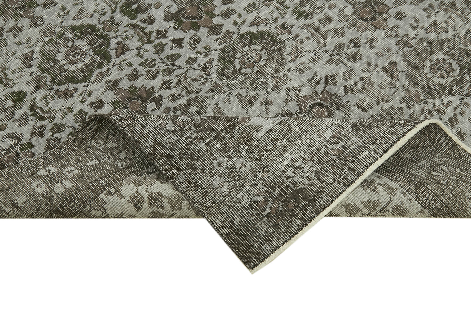 Overdyed Vintage Gri Eskitme Pamuk Yün El Dokuma Halısı 156x286 Agacan