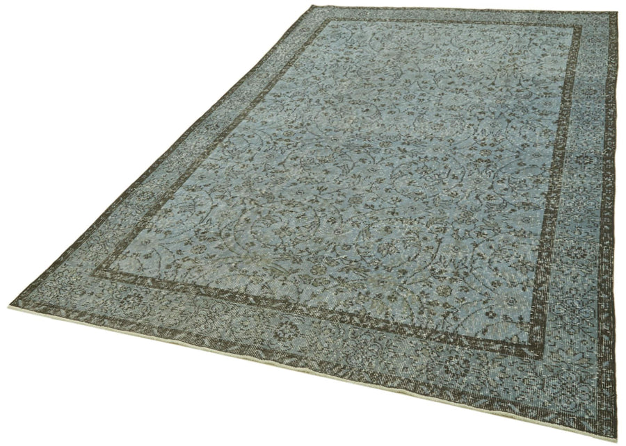 Overdyed Vintage Mavi Eskitme Pamuk Yün El Dokuma Halısı 174x294 Agacan