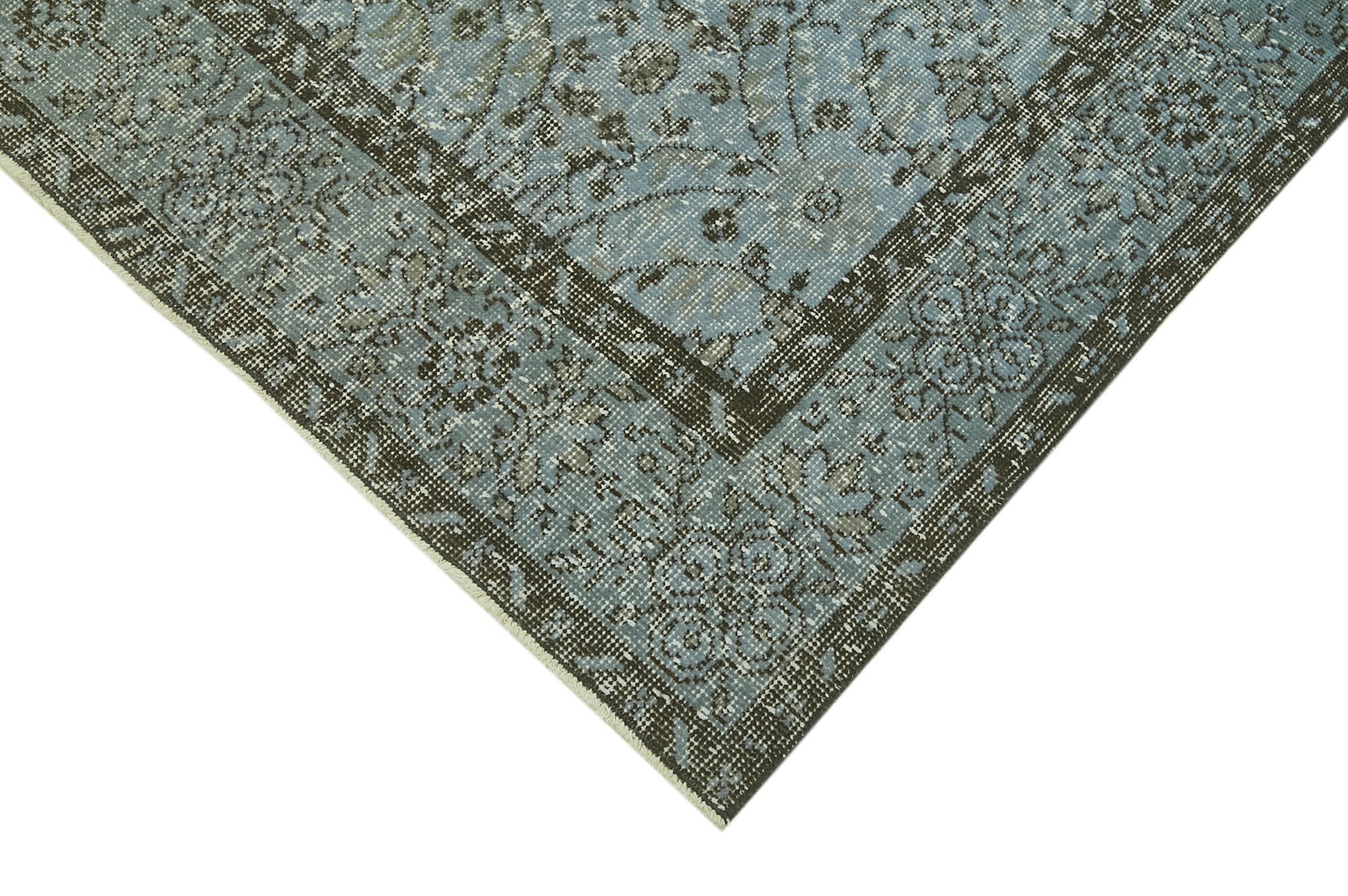 Overdyed Vintage Mavi Eskitme Pamuk Yün El Dokuma Halısı 174x294 Agacan
