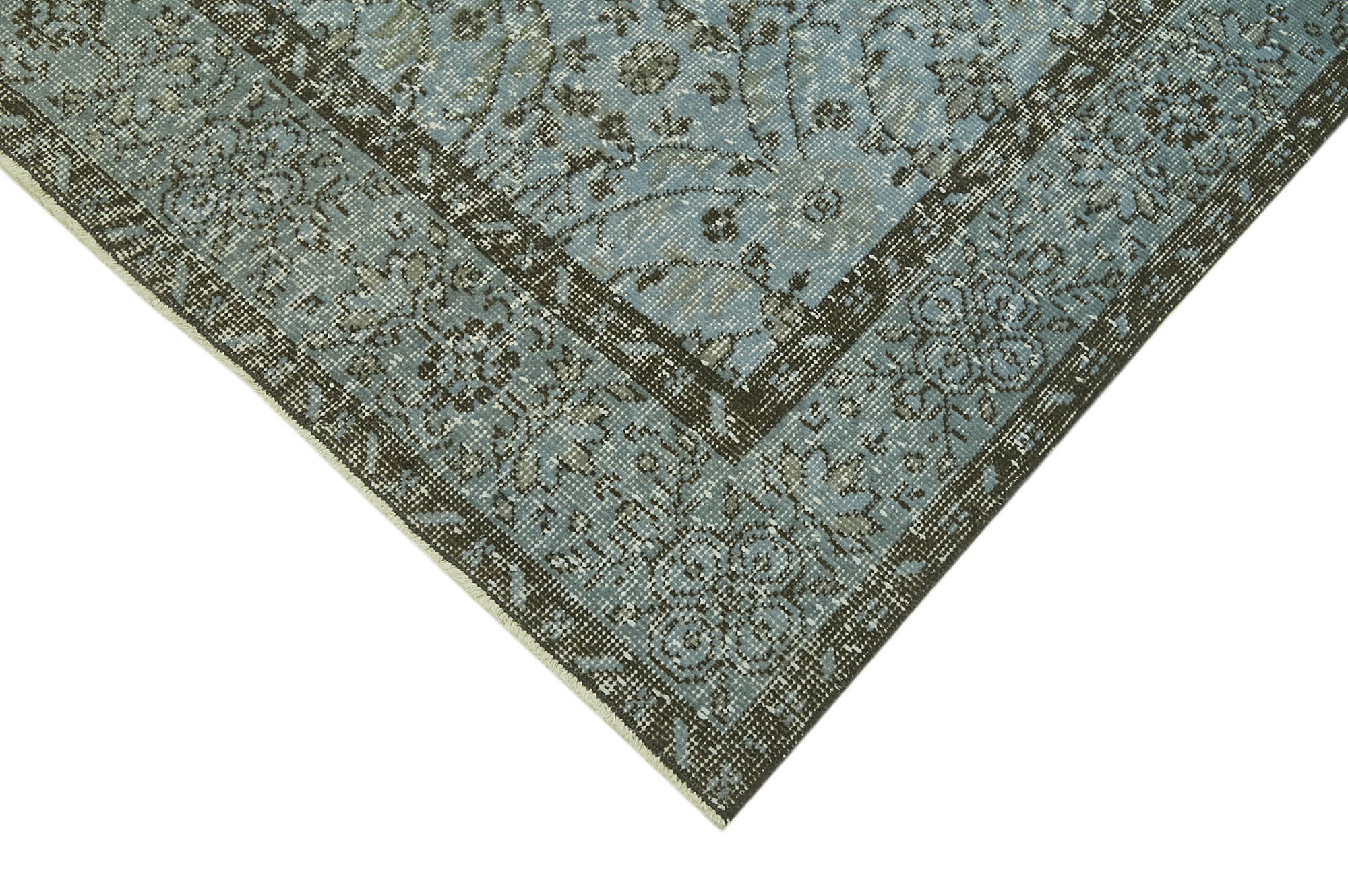 Overdyed Vintage Mavi Eskitme Pamuk Yün El Dokuma Halısı 174x294 Agacan