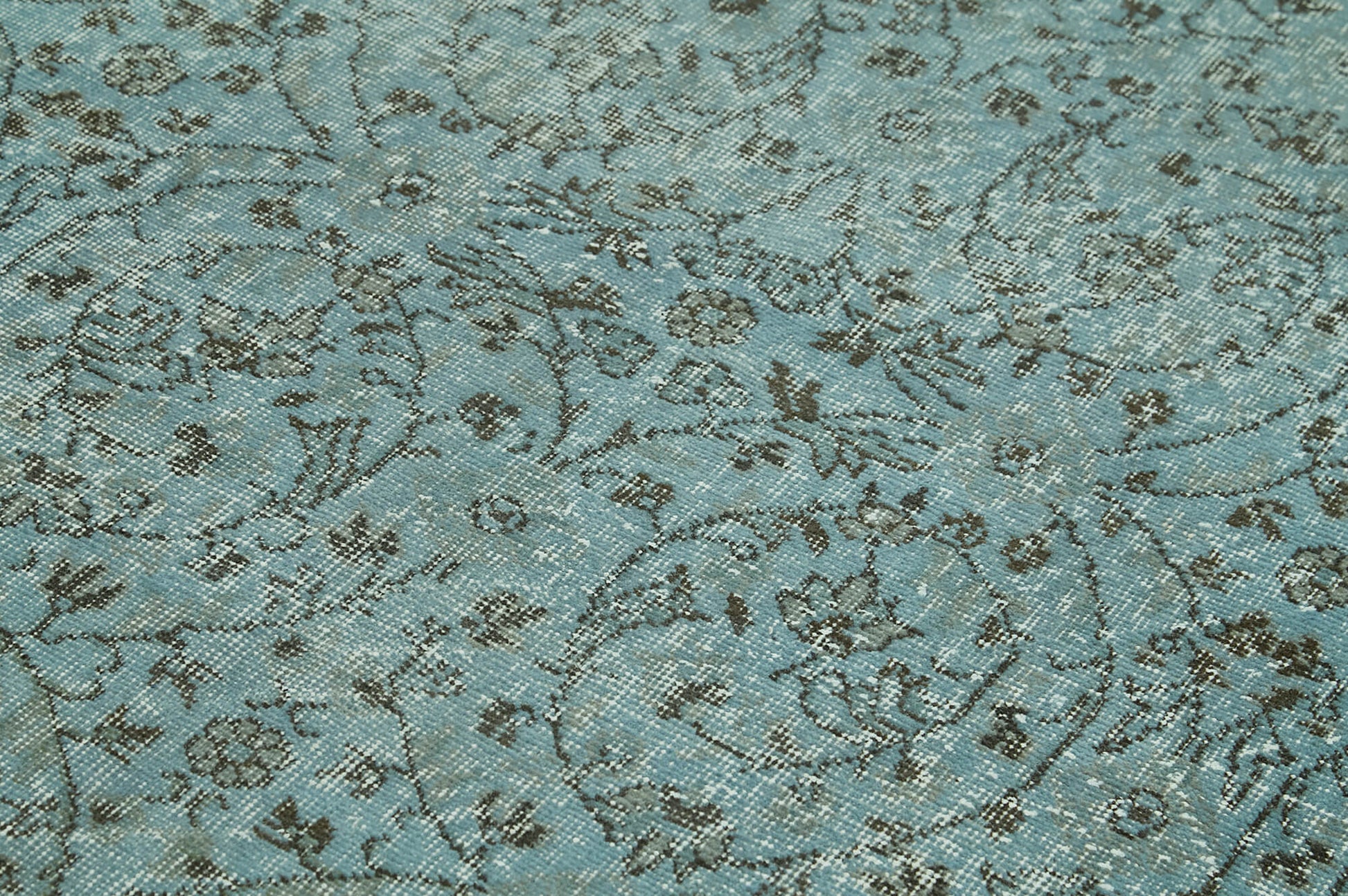 Overdyed Vintage Mavi Eskitme Pamuk Yün El Dokuma Halısı 174x294 Agacan