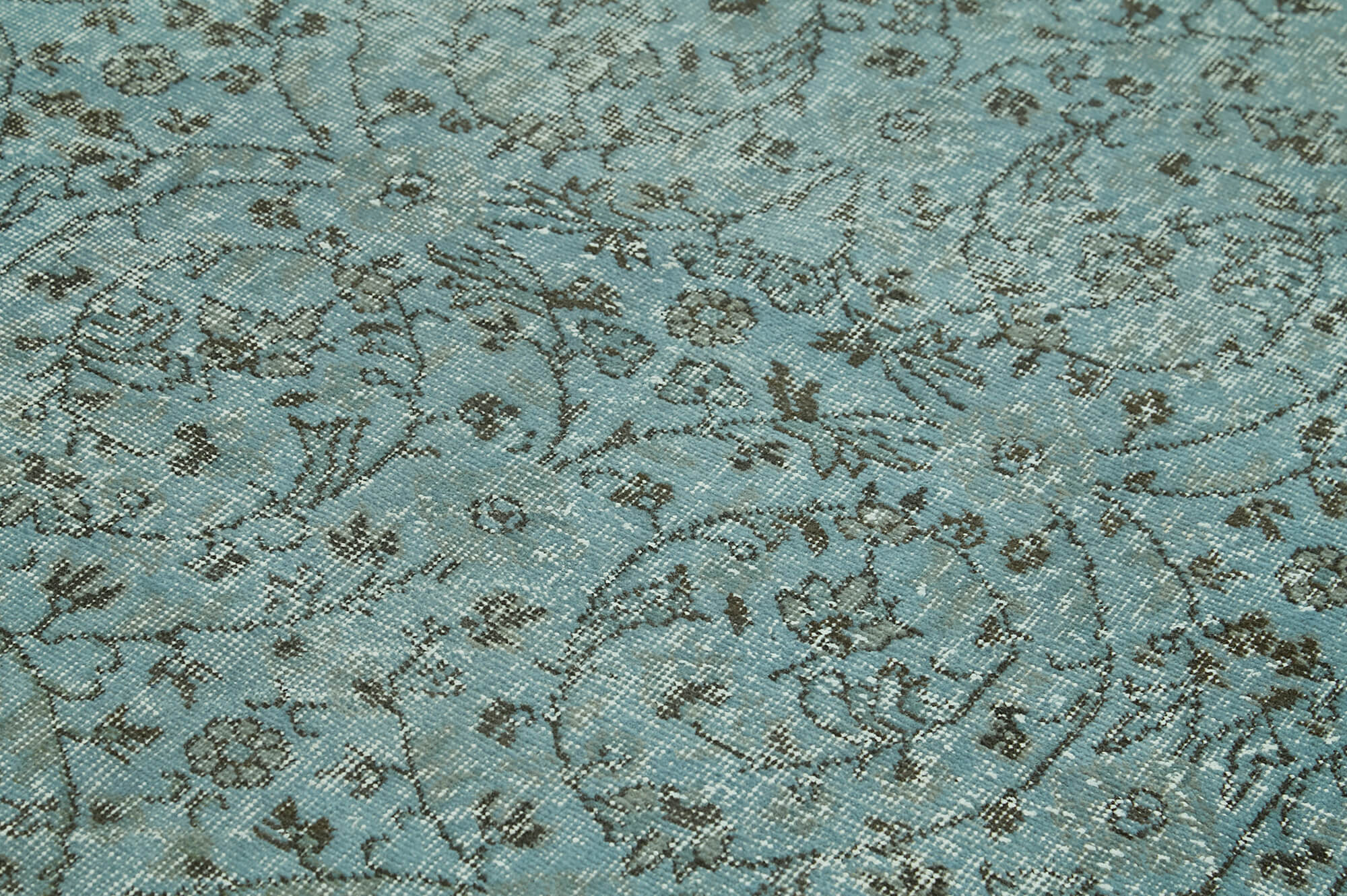 Overdyed Vintage Mavi Eskitme Pamuk Yün El Dokuma Halısı 174x294 Agacan