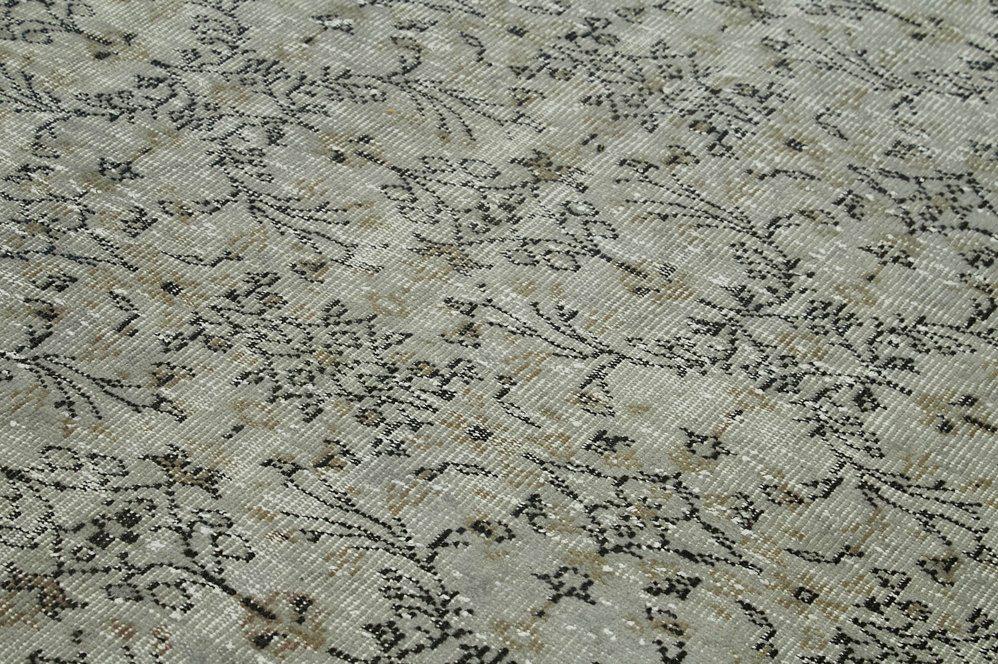 Overdyed Vintage Gri Eskitme Pamuk Yün El Dokuma Halısı 193x280 Agacan