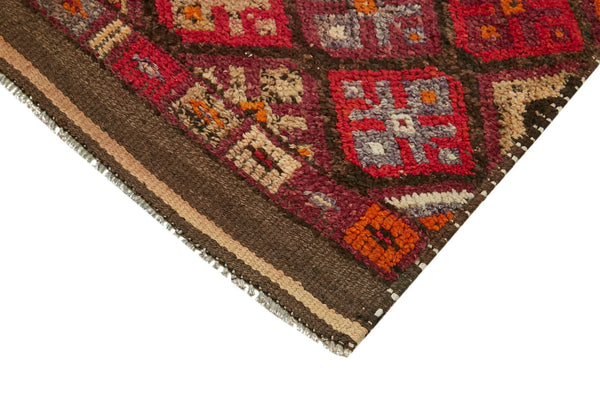Vintage Herki Kırmızı Eskitme Pamuk Yün El Dokuma Halısı 90x385 Agacan