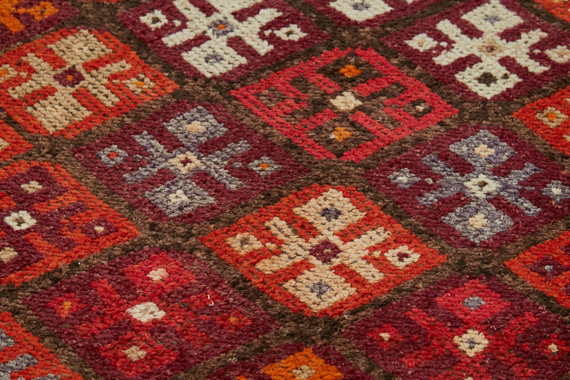 Vintage Herki Kırmızı Eskitme Pamuk Yün El Dokuma Halısı 90x385 Agacan