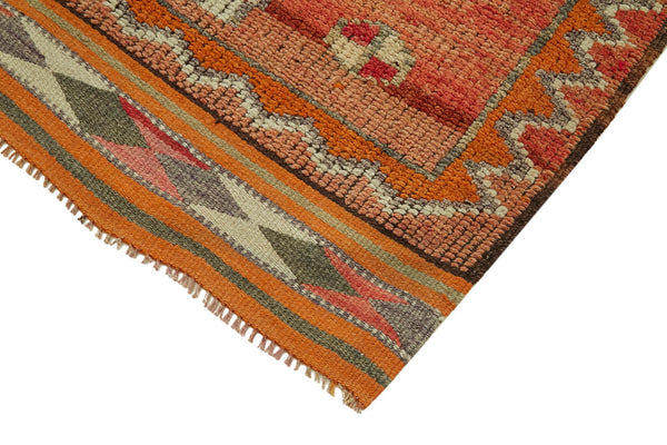 Vintage Herki Turuncu Eskitme Pamuk Yün El Dokuma Halısı 98x324 Agacan