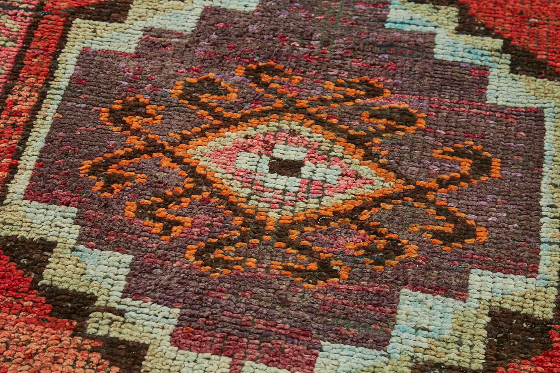 Vintage Herki Turuncu Eskitme Pamuk Yün El Dokuma Halısı 96x313 Agacan