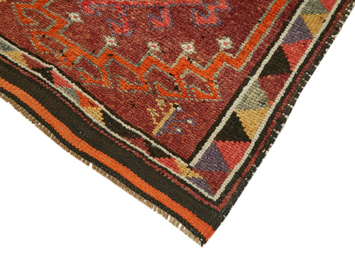 Vintage Herki Kırmızı Eskitme Pamuk Yün El Dokuma Halısı 90x412 Agacan