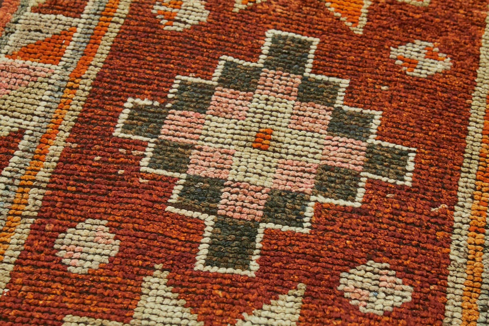 Vintage Herki Kırmızı Eskitme Pamuk Yün El Dokuma Halısı 94x400 Agacan