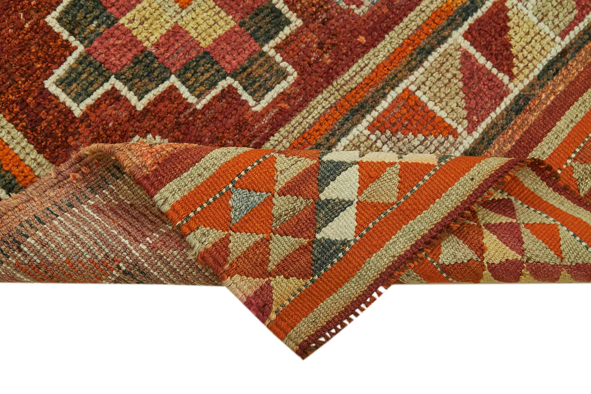 Vintage Herki Kırmızı Eskitme Pamuk Yün El Dokuma Halısı 94x400 Agacan