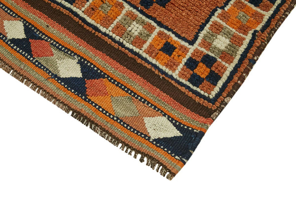 Vintage Herki Turuncu Eskitme Pamuk Yün El Dokuma Halısı 96x335 Agacan