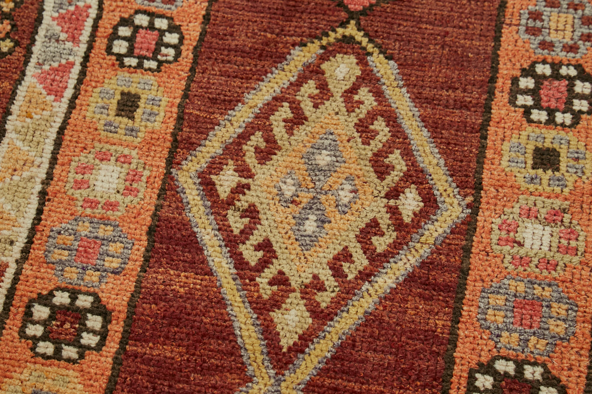 Vintage Herki Kırmızı Eskitme Pamuk Yün El Dokuma Halısı 92x403 Agacan