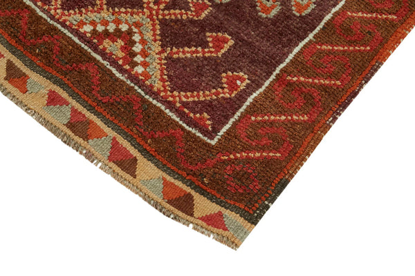 Vintage Herki Kırmızı Eskitme Pamuk Yün El Dokuma Halısı 86x386 Agacan