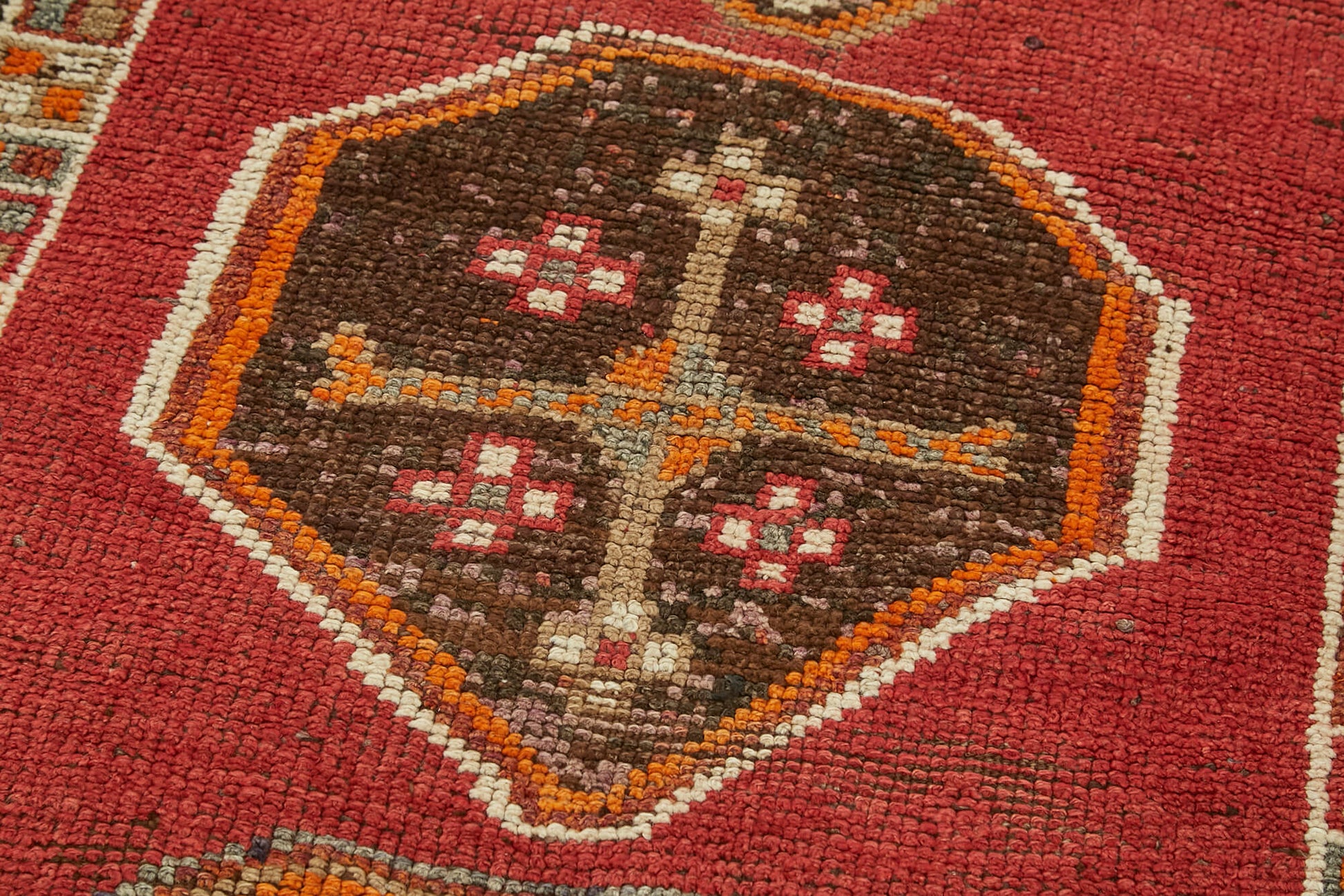 Vintage Herki Kırmızı Eskitme Pamuk Yün El Dokuma Halısı 97x376 Agacan