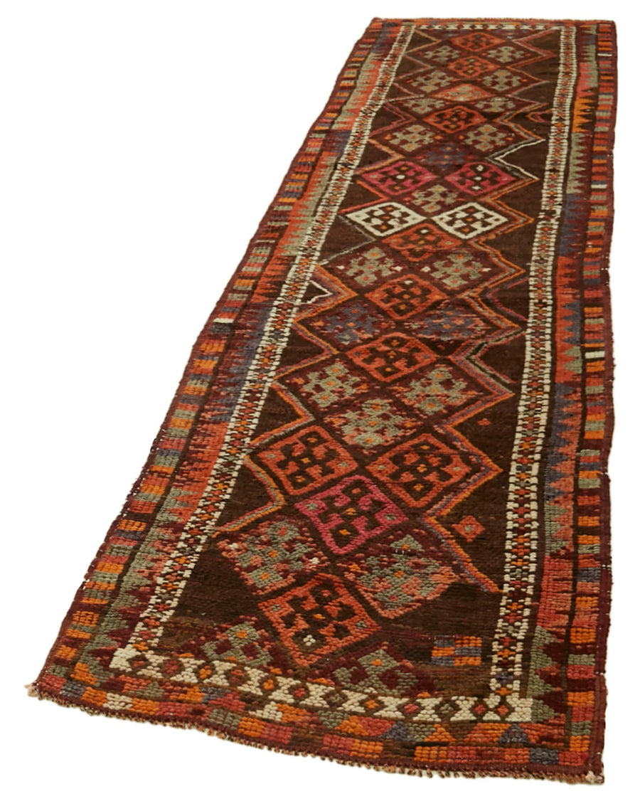 Vintage Herki Kırmızı Eskitme Pamuk Yün El Dokuma Halısı 87x397 Agacan