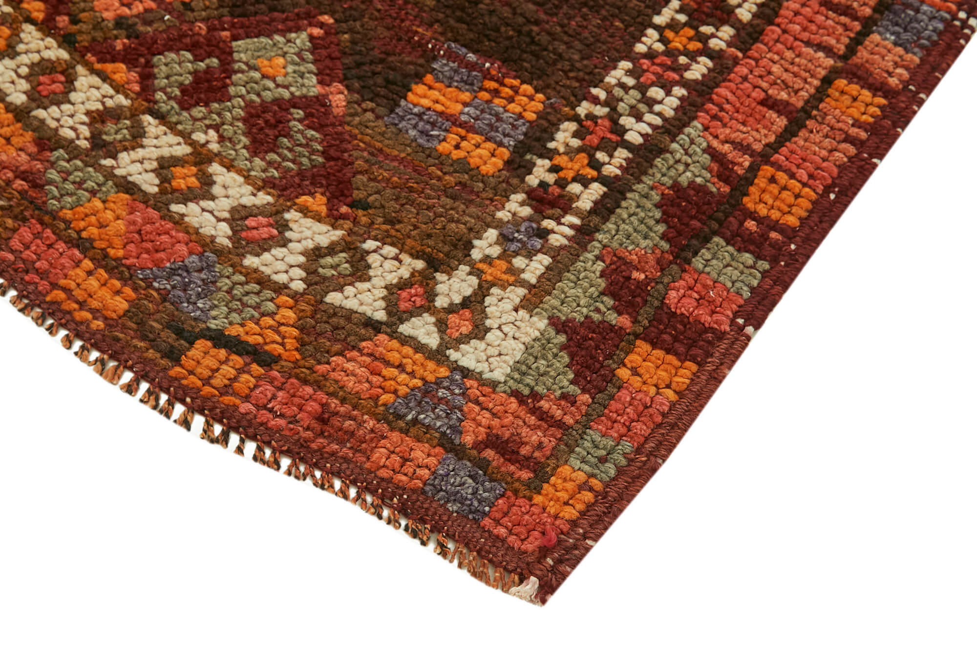 Vintage Herki Kırmızı Eskitme Pamuk Yün El Dokuma Halısı 87x397 Agacan