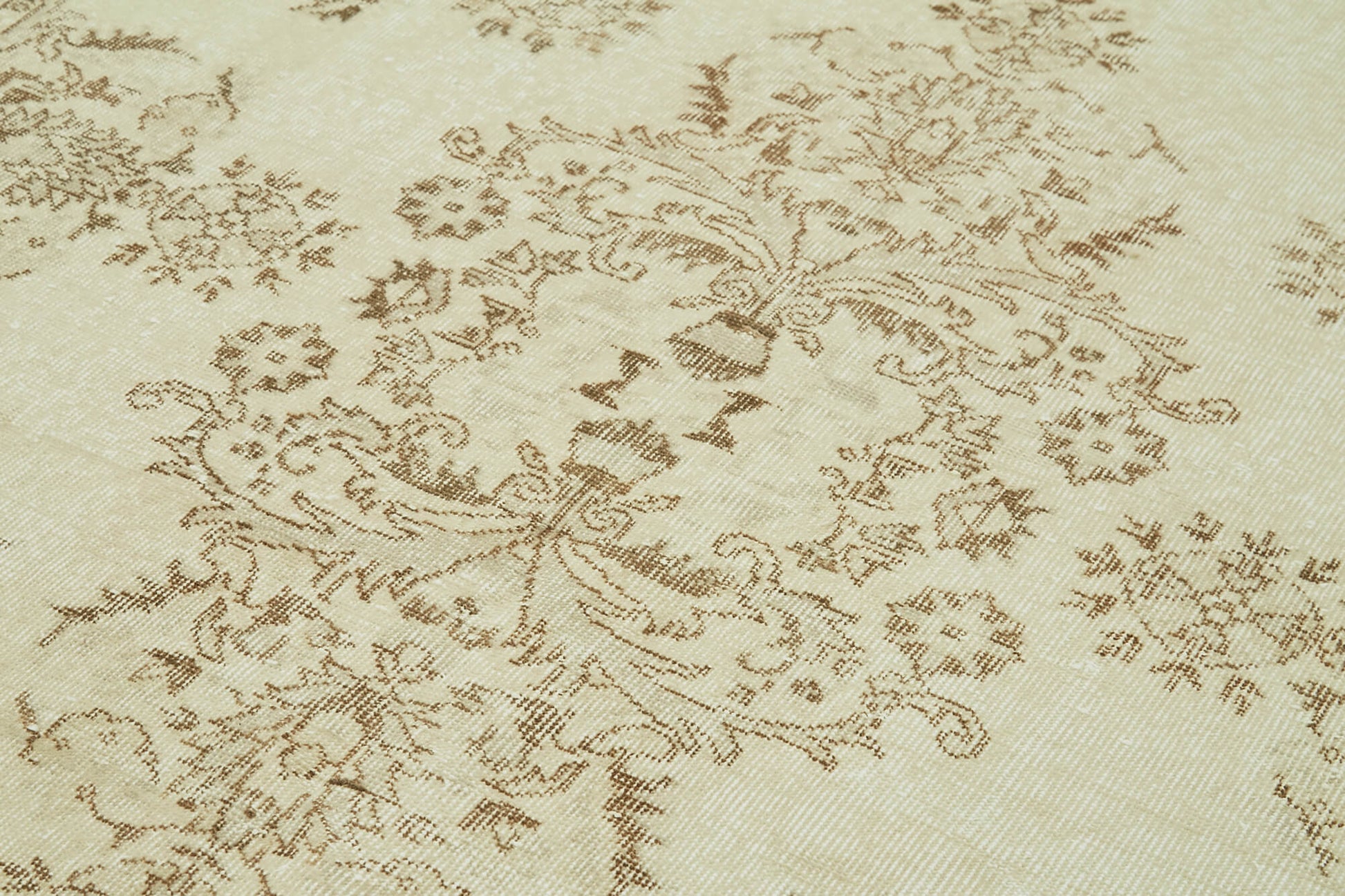 Vintage Bej Eskitme Pamuk Yün El Dokuma Halısı 202x322 Agacan