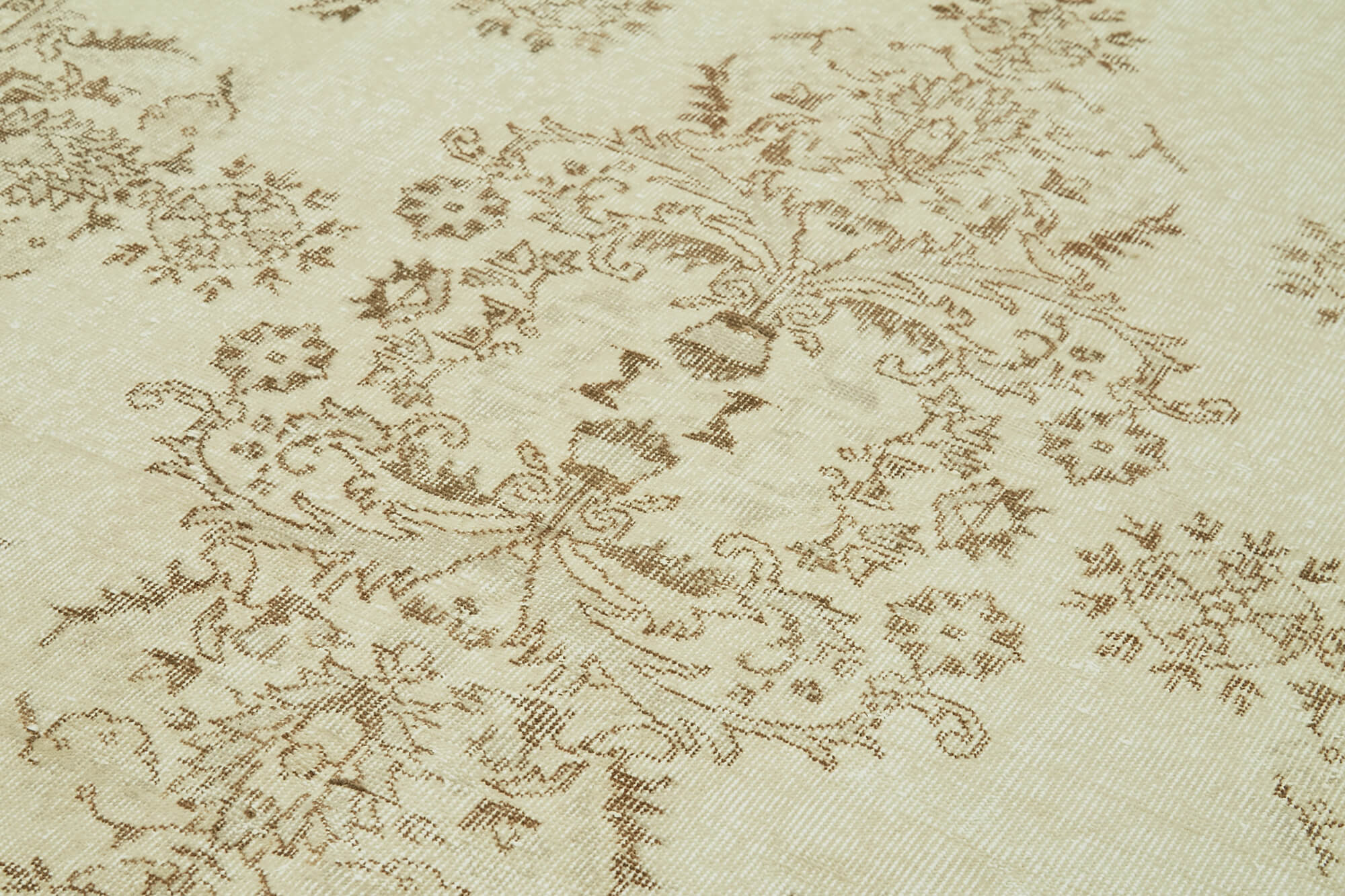 Vintage Bej Eskitme Pamuk Yün El Dokuma Halısı 202x322 Agacan