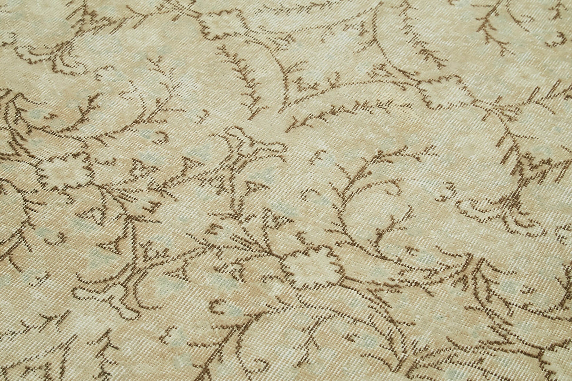 Vintage Bej Eskitme Pamuk Yün El Dokuma Halısı 205x317 Agacan