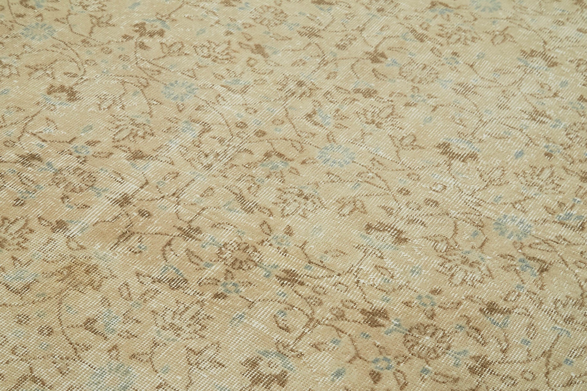 Vintage Bej Eskitme Pamuk Yün El Dokuma Halısı 208x327 Agacan