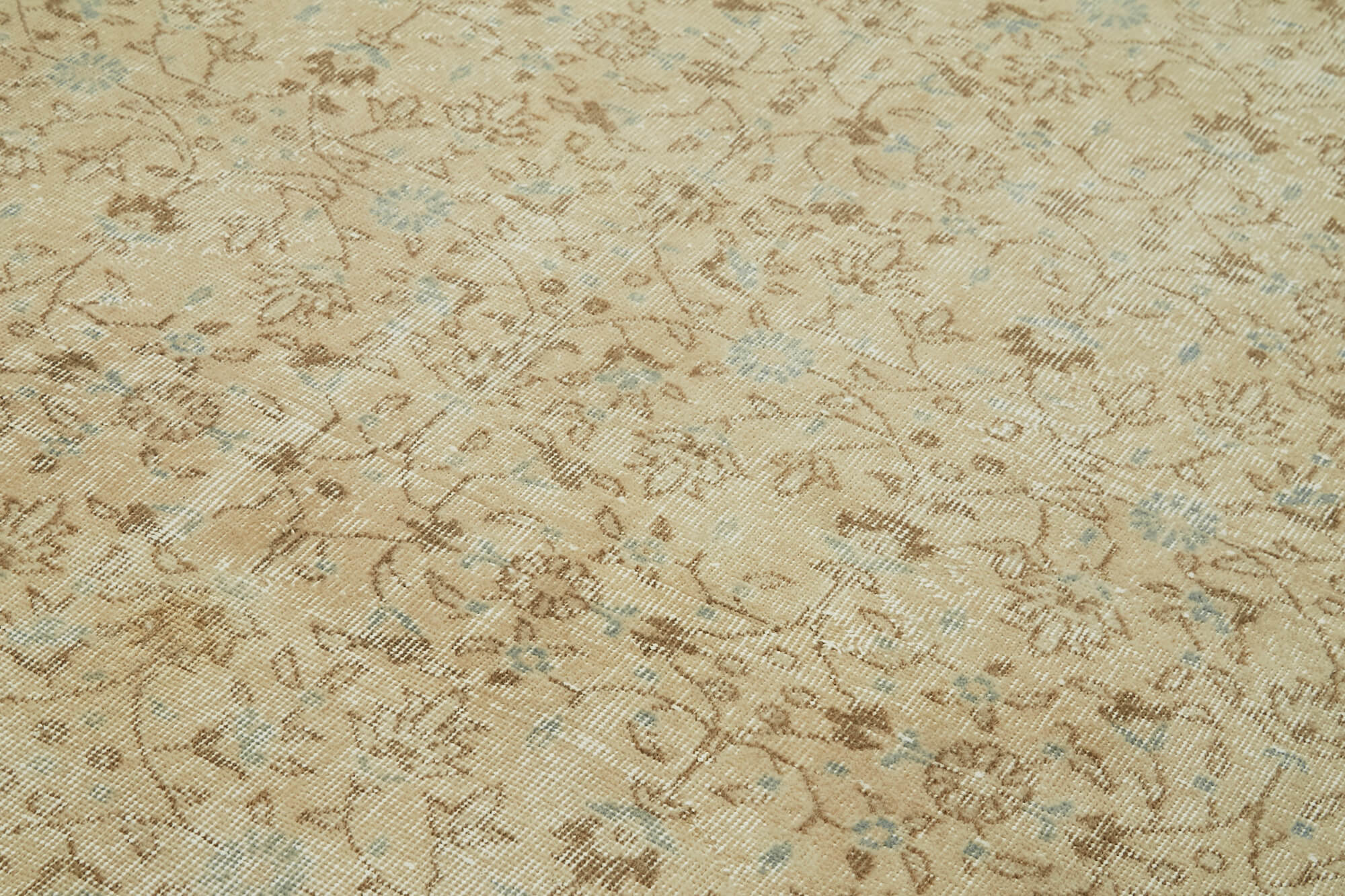 Vintage Bej Eskitme Pamuk Yün El Dokuma Halısı 208x327 Agacan