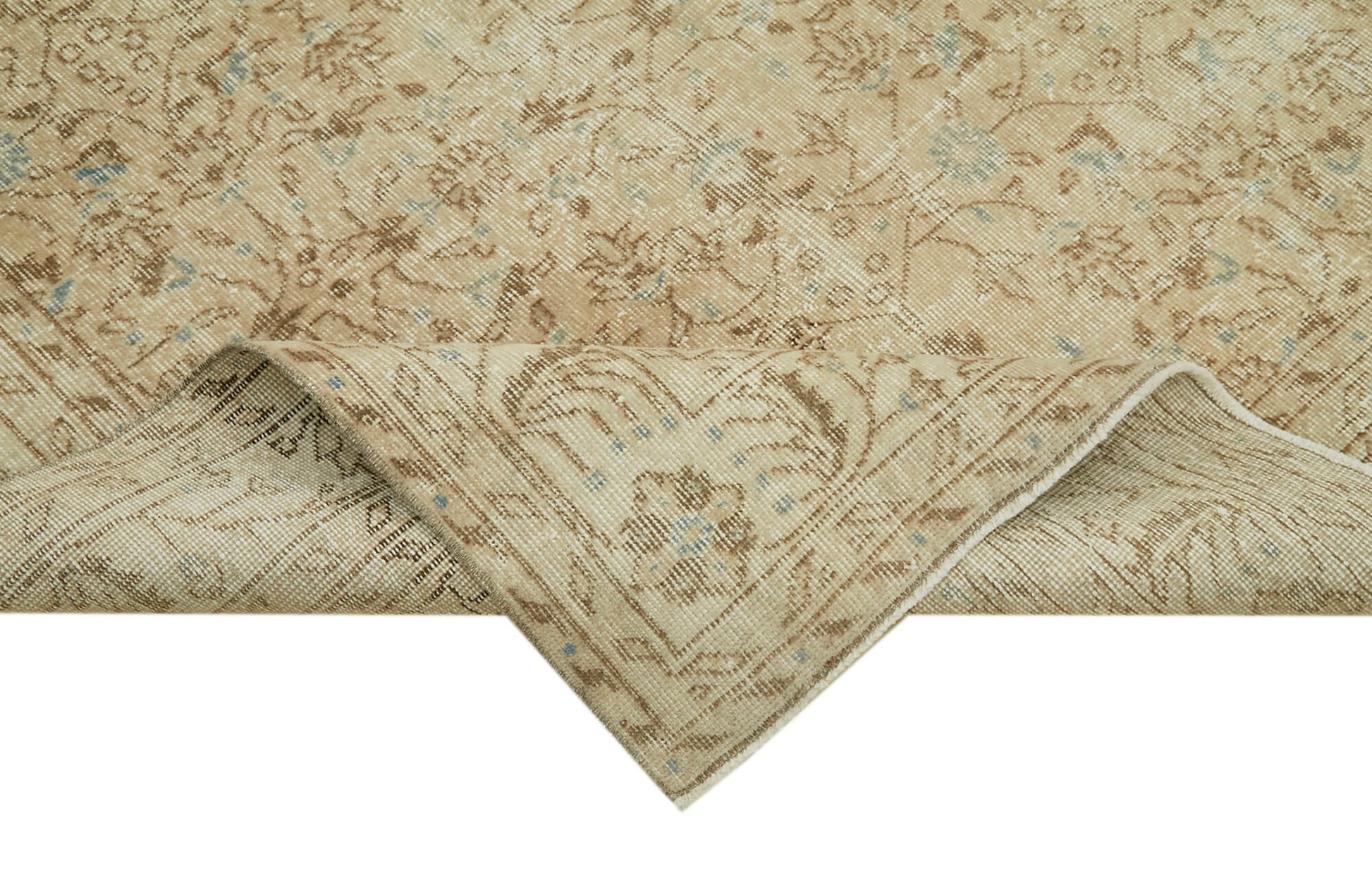 Vintage Bej Eskitme Pamuk Yün El Dokuma Halısı 208x327 Agacan