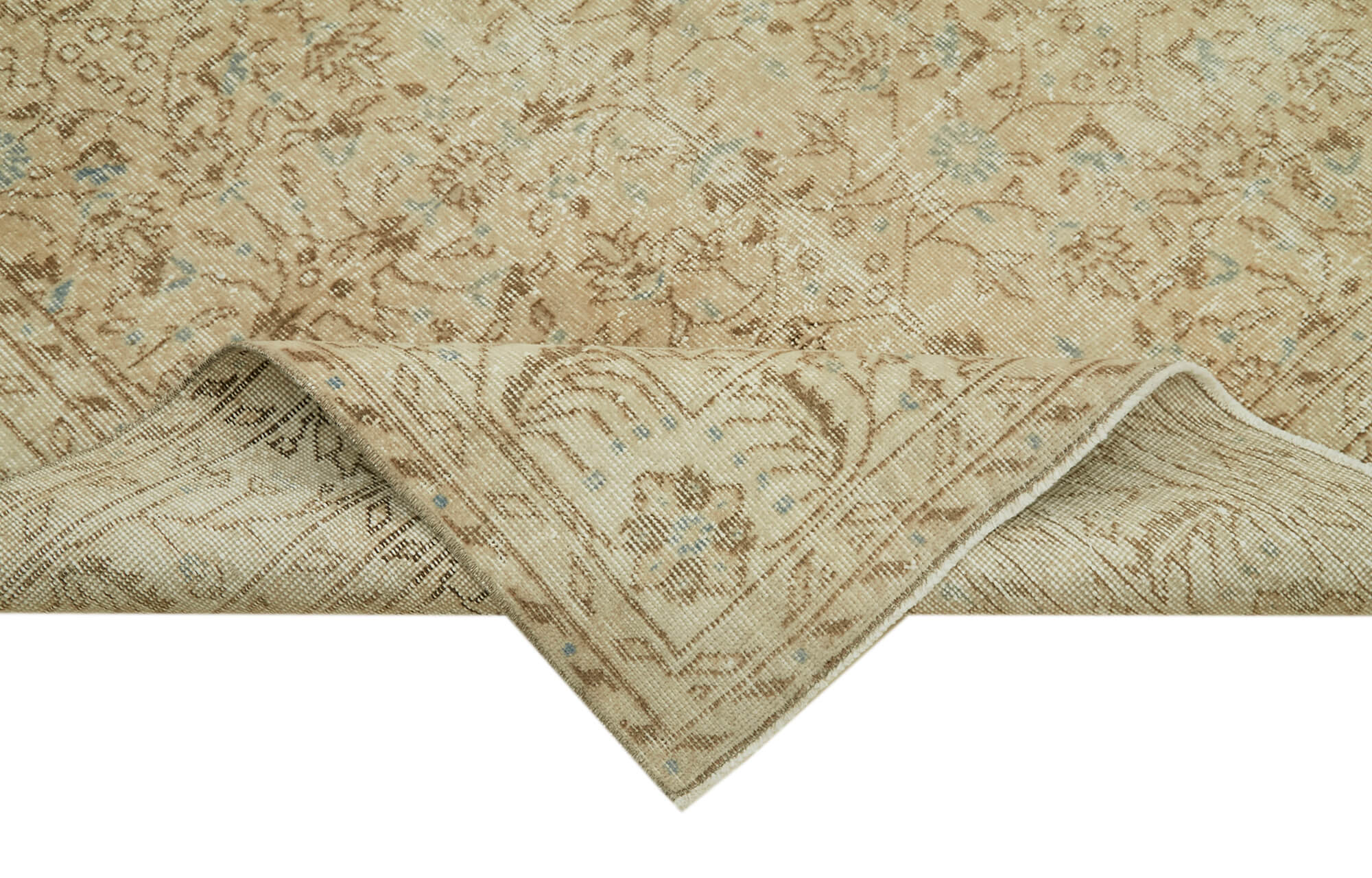 Vintage Bej Eskitme Pamuk Yün El Dokuma Halısı 208x327 Agacan