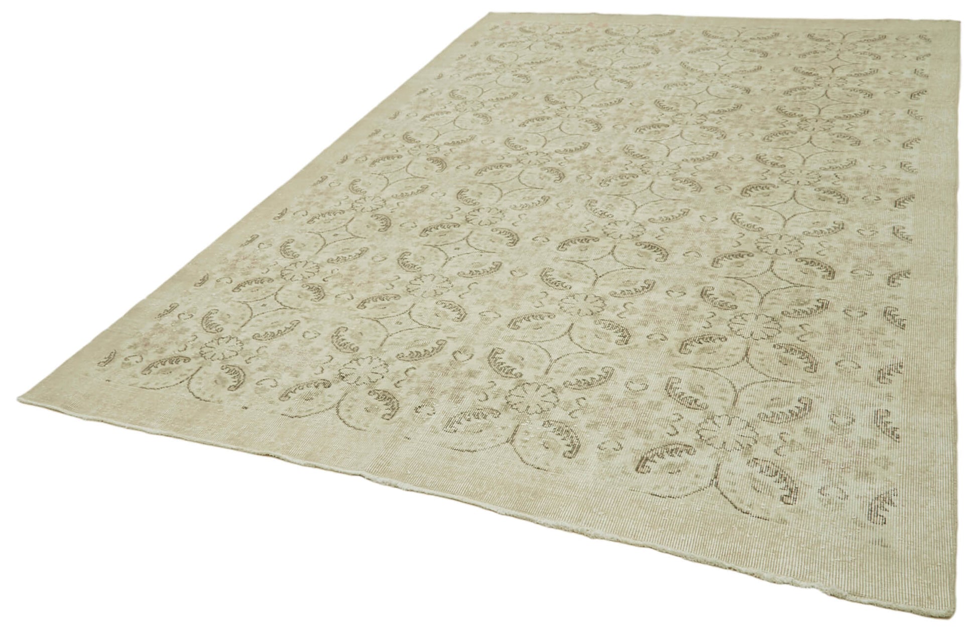 Vintage Bej Eskitme Pamuk Yün El Dokuma Halısı 209x324 Agacan