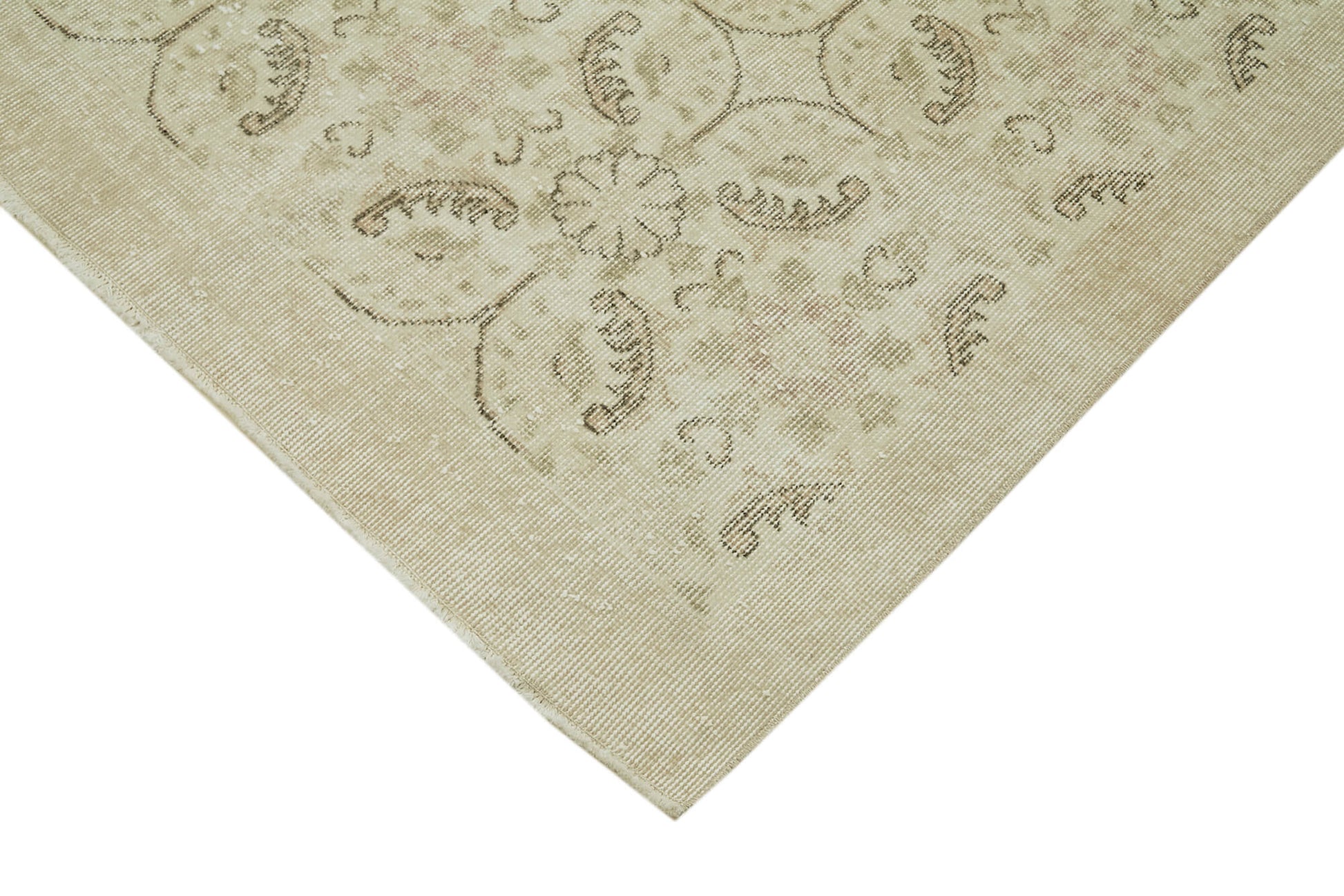 Vintage Bej Eskitme Pamuk Yün El Dokuma Halısı 209x324 Agacan