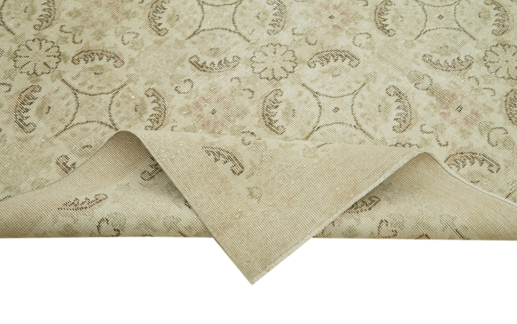 Vintage Bej Eskitme Pamuk Yün El Dokuma Halısı 209x324 Agacan