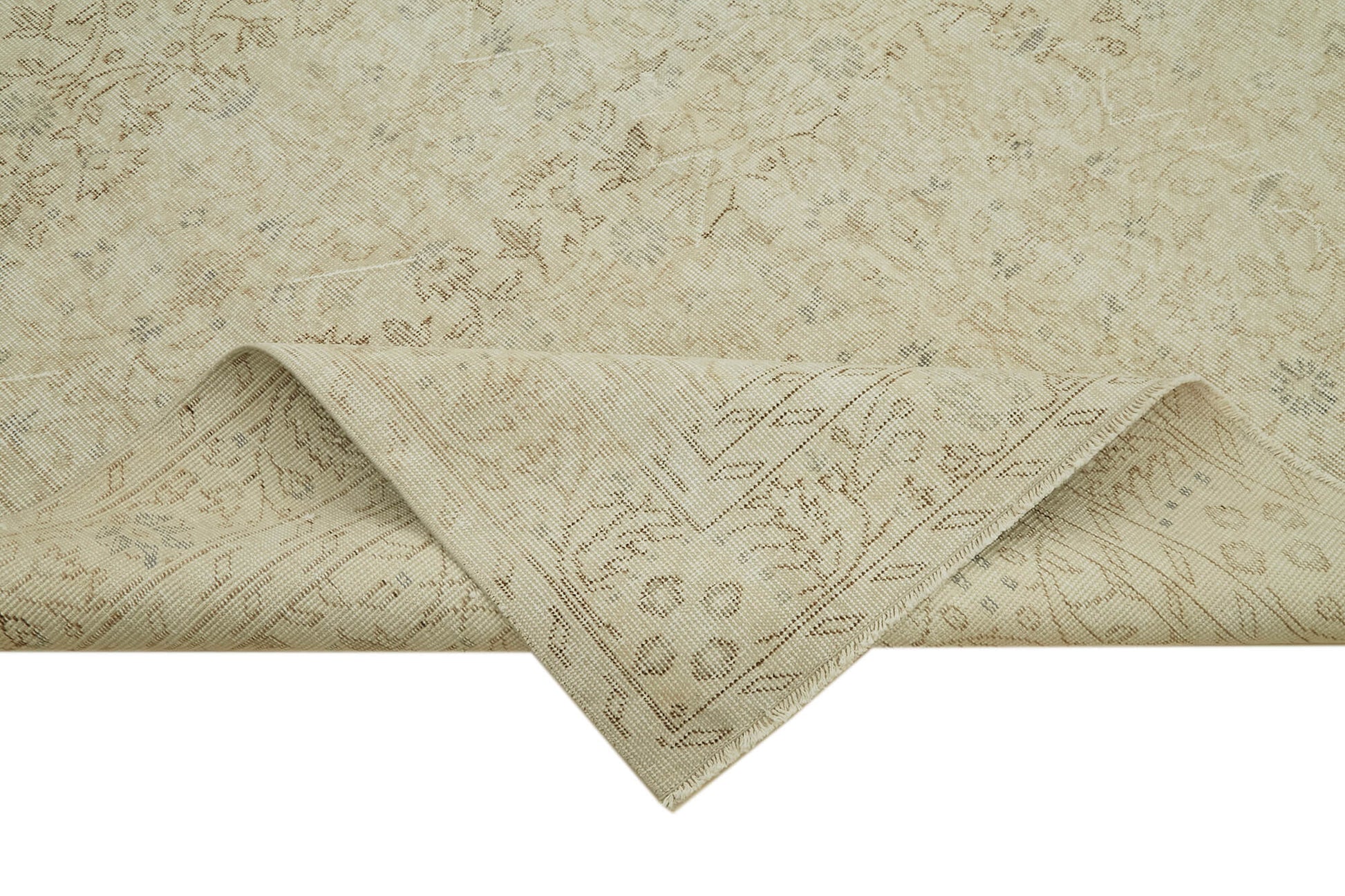 Vintage Bej Eskitme Pamuk Yün El Dokuma Halısı 195x297 Agacan