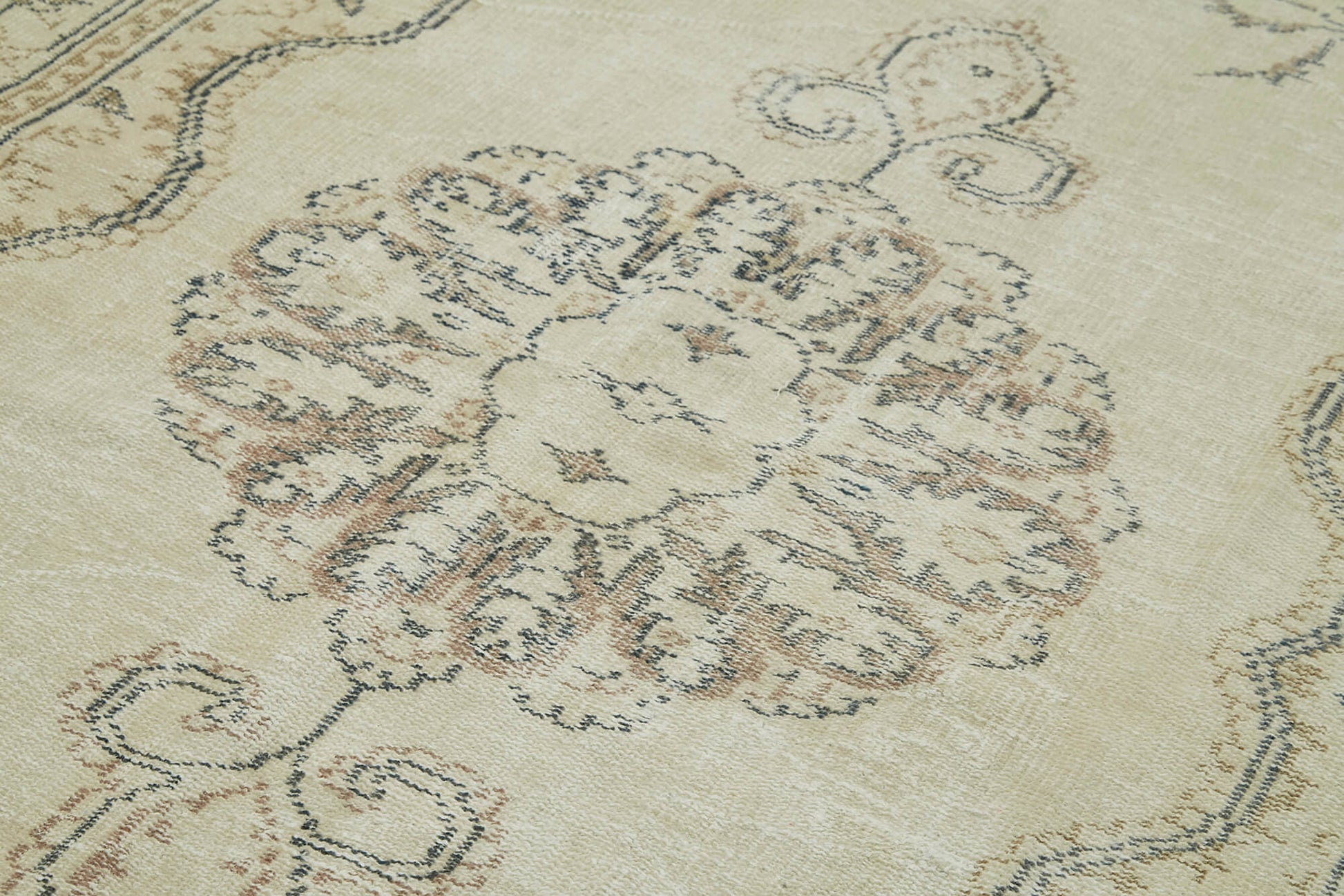 Vintage Bej Eskitme Pamuk Yün El Dokuma Halısı 170x270 Agacan